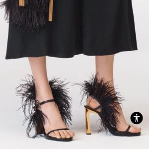 Zara Feather Sandals / Heels - NEW IN BOX